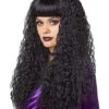 Black Crimped Wig With Bangs