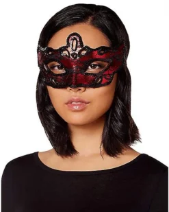 Red And Black Lace Sequin Eye Half Mask -Online Halloween Decoration 01408558 c