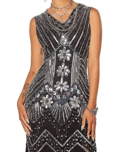 Adult Black Beaded Flapper Dress -Online Halloween Decoration 01470350 d