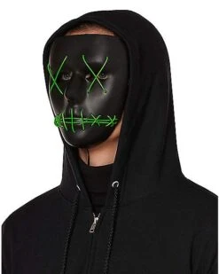 Light Up EL Wire Green Stitched Black Half Mask -Online Halloween Decoration 01548692 d