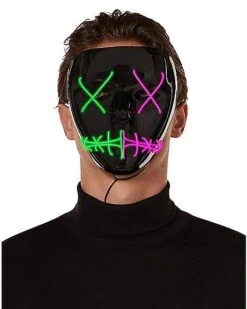Light-Up El Wire Green And Pink Stitched Half Mask