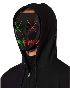 Light-Up El Wire Green And Pink Stitched Half Mask -Online Halloween Decoration 01581735 c