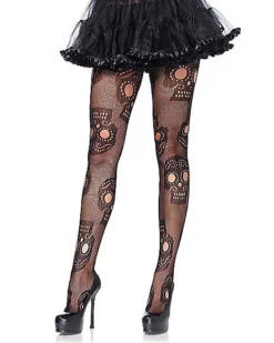 Adult Black Decorated Skull Tights -Online Halloween Decoration 07406721 a